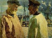 Marcel Couchaux Pecheurs dans le port de Honfleur oil